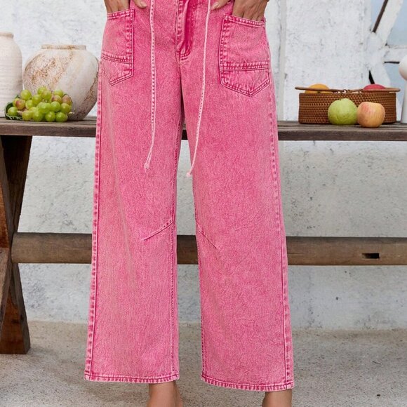 Pink Casual Women's Vacation Low Waist Low Rise Baggy Cropped Pants - Picture 5 of 7